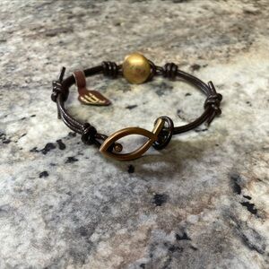 James Avery Ichthus Leather Fisher's Of Men Bronze Bracelet 7"